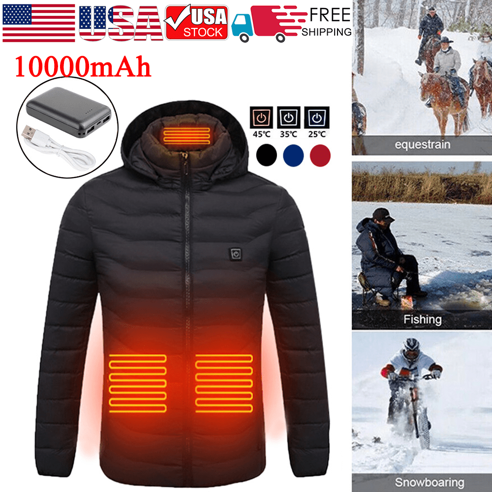Heated Cotton Smart Heating USB Charging Winter Outdoor Warm Long Sleeves Unisex Hooded Coat Clothing S