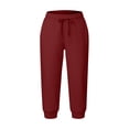 thumbnail image 6 of Womens Capri Joggers with Thin Fleece Drawstring Lounge Sweatpants Red Cropped Pants with Pockets Size XL, 6 of 9