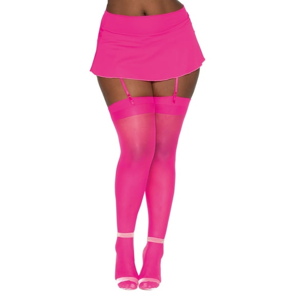 Plus Size Sheer Thigh High Stockings with Back Seam