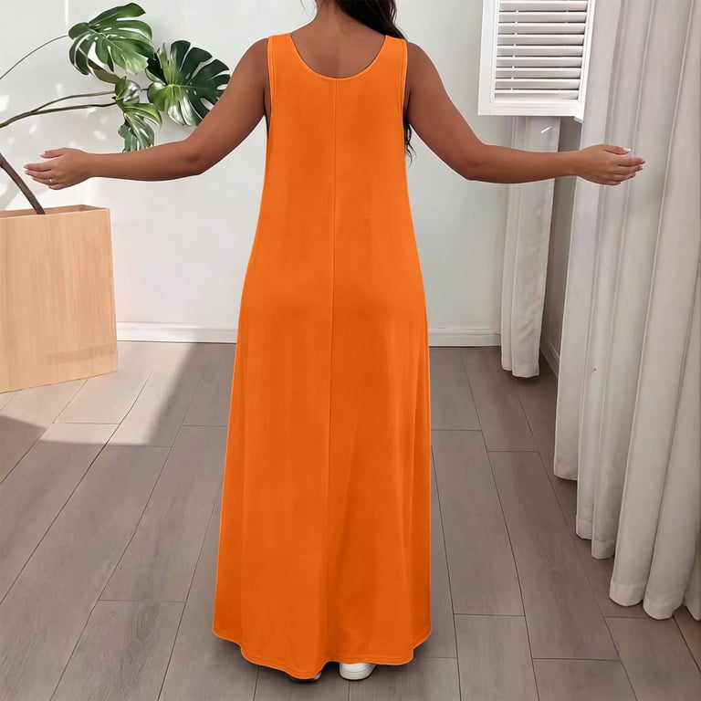 Burnt Orange Ladies Casual Sleeveless Slip Dresses for Juniors Crew Neck Long Oversized Basic Fall Summer Dresses 2026 Clothes Country Concert Y2K 3XL