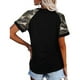 thumbnail image 3 of Mujer Cuello Redondo Top Manga Corta Empalme Tipo Suelto Camiseta Casual Para Ropa De Verano Negro L, 3 of 5