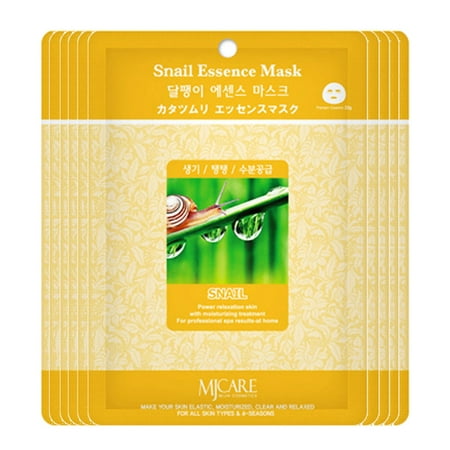 Collagen Snail Mask The Elixir Baauty Korean Collagen Essence Full Face Facial Mask Sheet, 20 Combo Pack, Snail Essence Mask ()