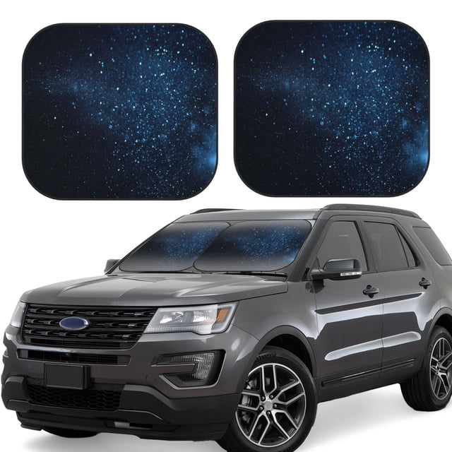 Saiise Blue Glitter Retro for Foldable Car Sun Shades (2-Pack) Offer Sun Protection with an Easy-fold Design for Convenient Windshield Shading-Large