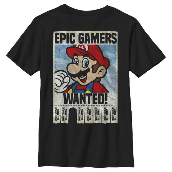 Boy's Nintendo Super Mario Epic Gamers Wanted  Graphic Tee Black Medium