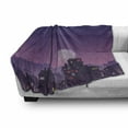 thumbnail image 3 of Cityscape Soft Flannel Fleece Throw Blanket, Old City Illustration Houses Buildings Full Moon Starry Night Sky Silhouette, Cozy Plush for Indoor and Outdoor Use, 70" x 90", Purple Navy, by Ambesonne, 3 of 6