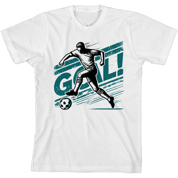 "Goal!" Soccer Sports Youth White Crew Neck Short Sleeve Tee-Medium