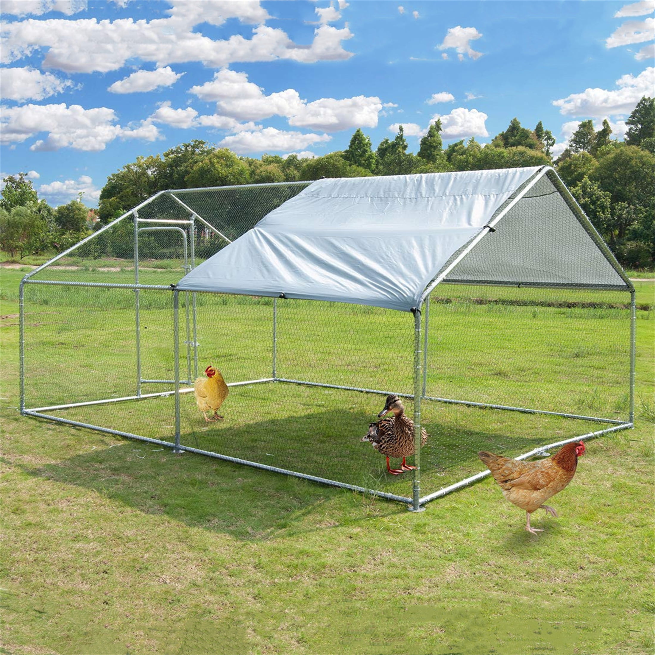 Aukfa Chicken Coop 13 FT Large Outdoor Chicken Run Heavy Duty Metal