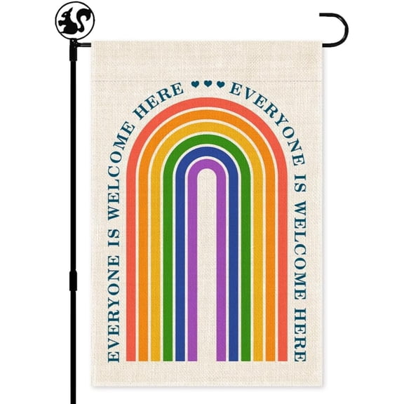 Everyone Is Welcome Here Garden Flag, Double Sided Rainbow Outdoor Decor Yard Flag Gifts, Equality Diversity Flag, Subtle Pride Ally Flags, LGBTQ Gifts, Trans Rights Flags, Pride Month Gifts