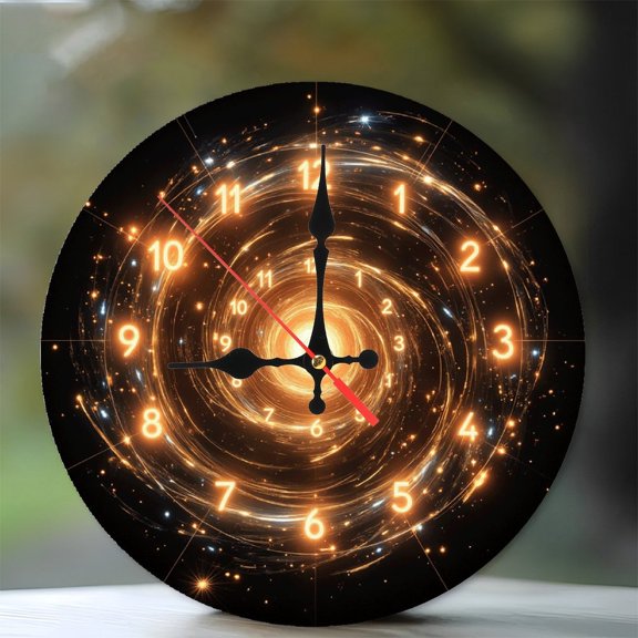 Starry Spiral Wall Clock Decorative Art Piece 10-Inch Silent Wooden Wall Clock, Battery Operated (AA Batteries Not Included), Artistic Home Decor