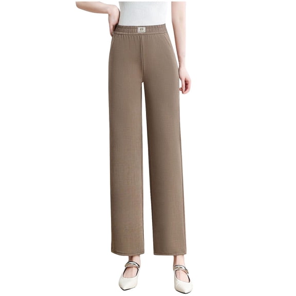 Annhoo Dressy Pants for Women Spring Plain Wide Leg Drawstring High Waist Trouser with Pocket Casual Workwear Clothes
