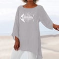 thumbnail image 2 of Gibobby Camisa Elegante Para Mujer Blusa holgada de lino de manga larga de talla grande para mujer, blusa tipo túnica de verano para mujer（Gris， XXXXL), 2 of 5