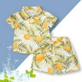 thumbnail image 2 of Bmisegm Boys Summer Outfits Beach Button Down Printed Short Sleeve Shirt and Shorts Two Piece Combo Kids Outfits Yellow_008 4-5 Years, 2 of 3