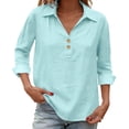 thumbnail image 6 of DENGDENG 3/4 Sleeve Linen Tops for Women Casual Button V Neck Collared Tunic Summer Spring Boho Blouses Outfits, #01 Light Blue XXL, 6 of 7