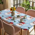 thumbnail image 3 of Merry Christmas Table Cloths for 4 Foot Rectangle Tables, Santa Claus Xmas Winter Leaves Snowflake Sky Blue Patio Waterproof Elastic Fitted Tablecloths, Washable Rectangular Table Cover for Camping, 3 of 8
