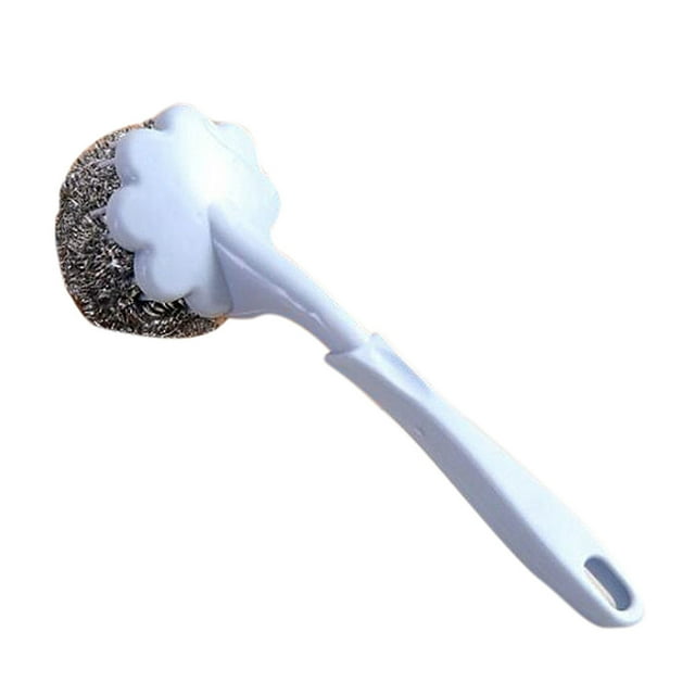 Billuyoard Cepillo de bola de alambre de acero con flor de mango largo, herramienta de limpieza de ollas para lavar platos, limpiador de cubiertos Suministros de limpieza para el hogar azul