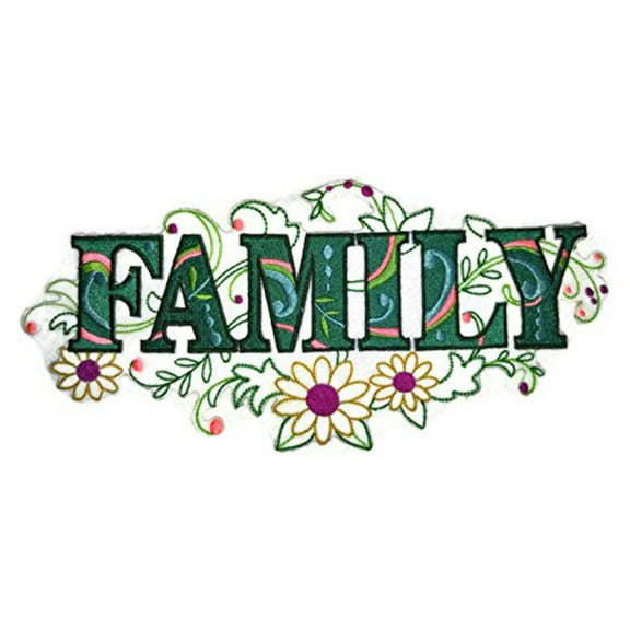Family with Vintage Flower Fade Embroidered Iron on/Sew Patch [10.58" x"4.9"]