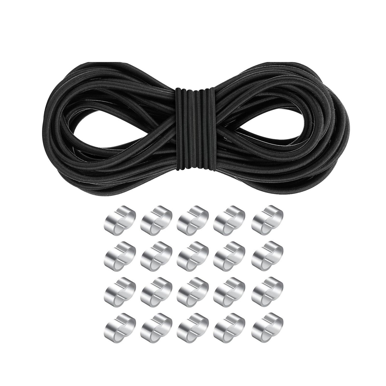 QccHieUs 32.81ft Elastic Bungee Cord with Double Hole Buckles Replacement Black Versatile