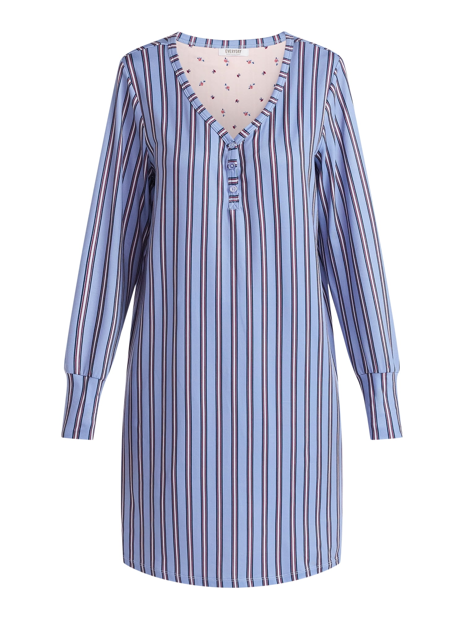 Martha Stewart Everyday Women's Henley Sleepshirt with Long Sleeves, Sizes S-XXL
