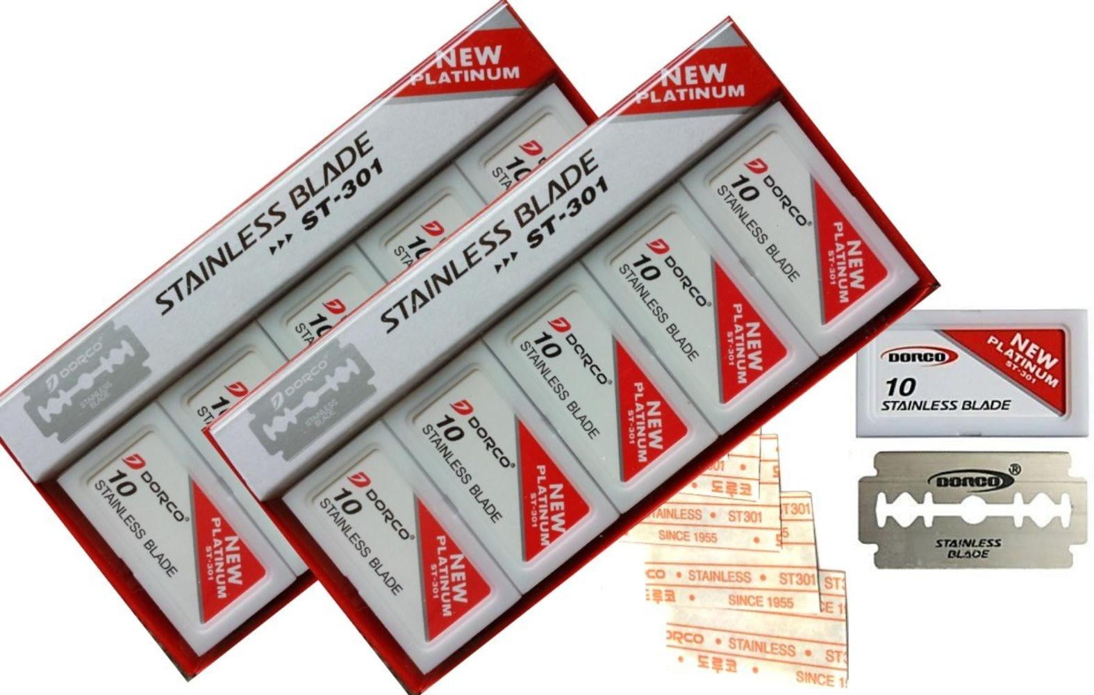 Double Edge Razor platinum stainless Blades Red ST 301- Stainless (2 Boxes = 200 Blades), DORCO DOUBLE EDGE RAZOR STAINLESS BLADES NEW PLATINUM.., By DORCO