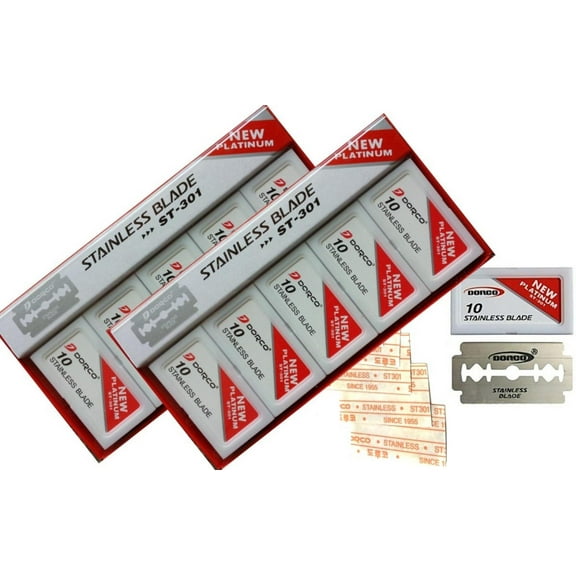 Double Edge Razor platinum stainless Blades Red ST 301- Stainless (2 Boxes = 200 Blades), DORCO DOUBLE EDGE RAZOR STAINLESS BLADES NEW PLATINUM.., By DORCO
