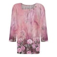 thumbnail image 4 of GXIPO Womens 3/4 Sleeve Tops Square Neck Summer Shirts Blouses Buttons Pleated Floral Print Plus Size Tunic Tops Clearance Pink 2XL, 4 of 5