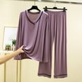 thumbnail image 2 of VBTAPA Women's 2 Piece Loungewear Sets Soft Modal Pajama Set V Neck Long Sleeve Shirts and Wide Leg Pants Matching Lounge Set Purple XL, 2 of 4