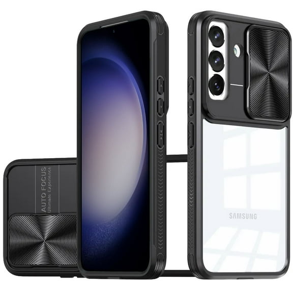 TJS for Samsung Galaxy S24 FE Phone Case, Slide Camera Cover Full Body Bumper Protective Clear Cover for Galaxy S24FE (Black)