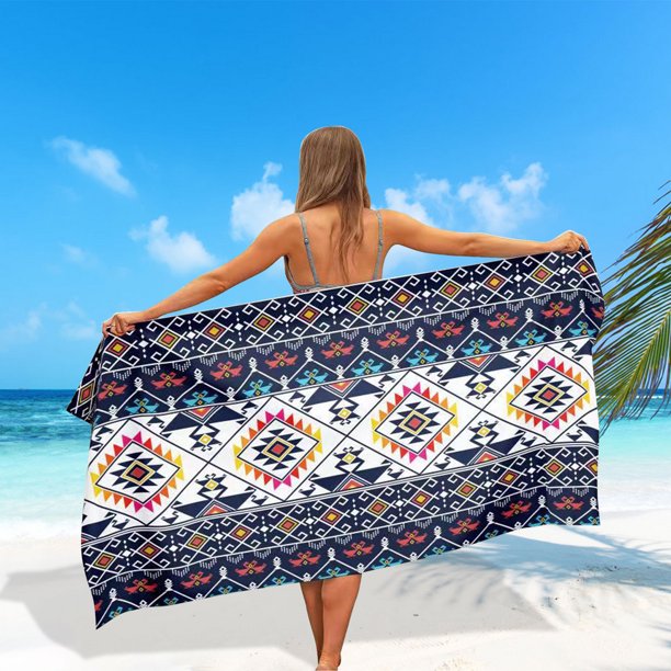 Toalla de playa rectangular Toalla de fibra fina Esterilla de playa Toalla de baño Chal Absorbente de agua Portátil y de secado rápido Para todas las estaciones Tamaño universal Lo suficientemente