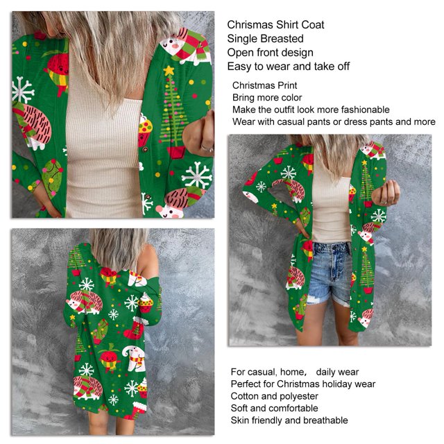Chrismas Shirt Coat, Open Front Shirt Coat Long Sleeve For Shopping Type 1,Type 2,Type 3,Type 4,Type 5,Type 6,Type 7,Type 8