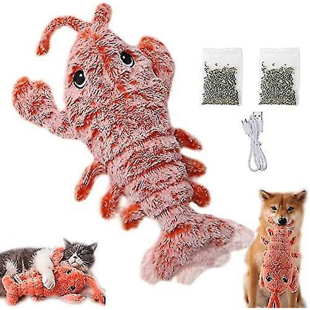 Juguetes para gatos y perros, juguete para gatos con forma de langosta, juguete con hierba gatera, juguete para perros con forma de pez flexible, juguete interactivo para gatos recargable po