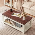 thumbnail image 6 of Leyaoyao Farmhouse Square Coffee Table with Open Shelf, Large Modern Rustic Brown Center Table, White, 6 of 9