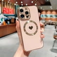 thumbnail image 3 of Magnetic Charging Case for iPhone 14 Pro Max [ Compatible with MagSafe ] Luxury Plating Edge Cute Love Heart Full Camera Lens Protection Raised Reinforced Corners Shockproof Bumper (Pink), 3 of 13