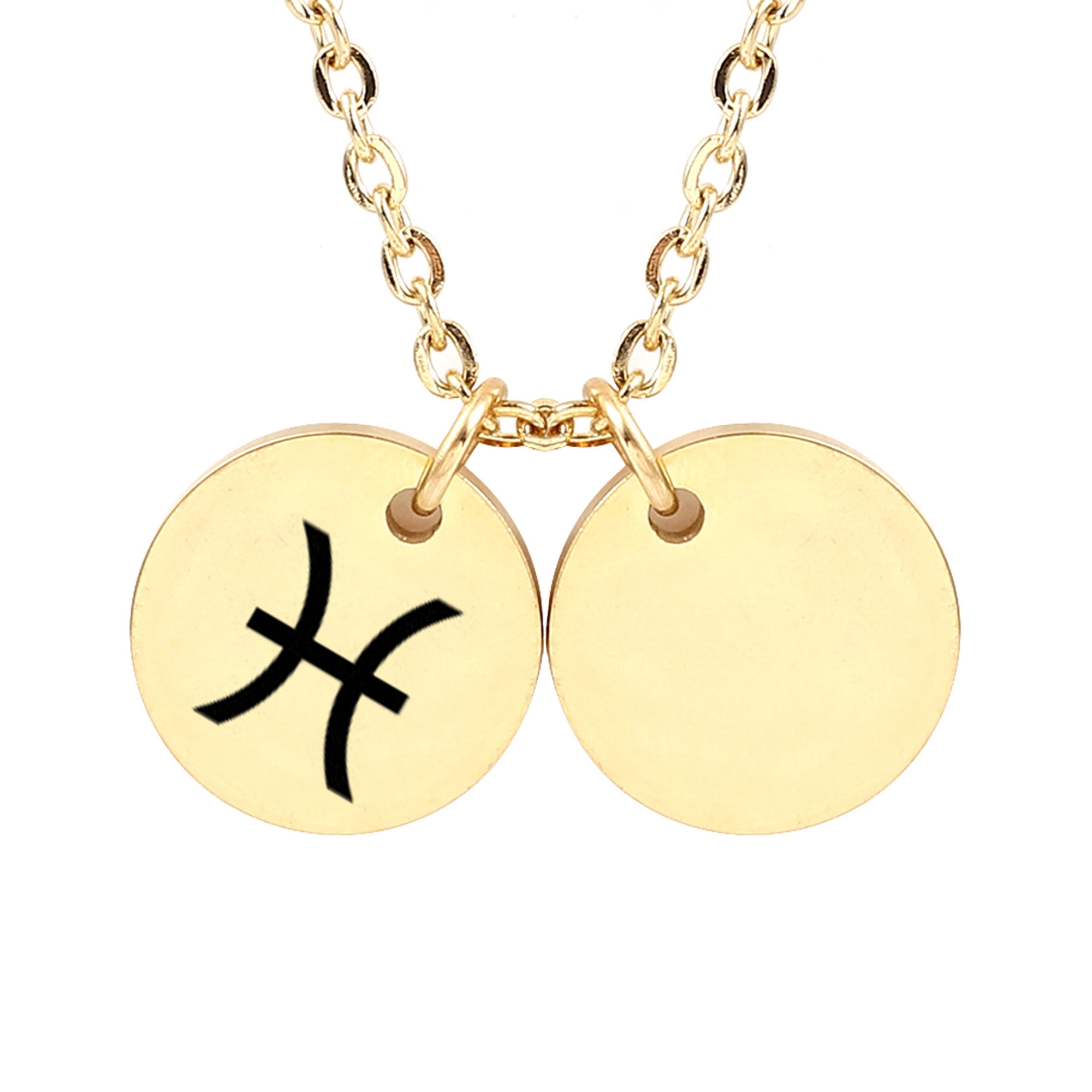 Anavia Stainless Steel Personalized Round Constellation Initial Necklace - Engraved Zodiac Symbol Jewelry - 18 inch