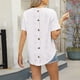 thumbnail image 5 of Camisetas de Manga Larga de las Mujeres de Color Sólido Botón Trasero Manga Corta Superior, Suelto Ajuste Casual Camiseta Diaria, 5 of 6