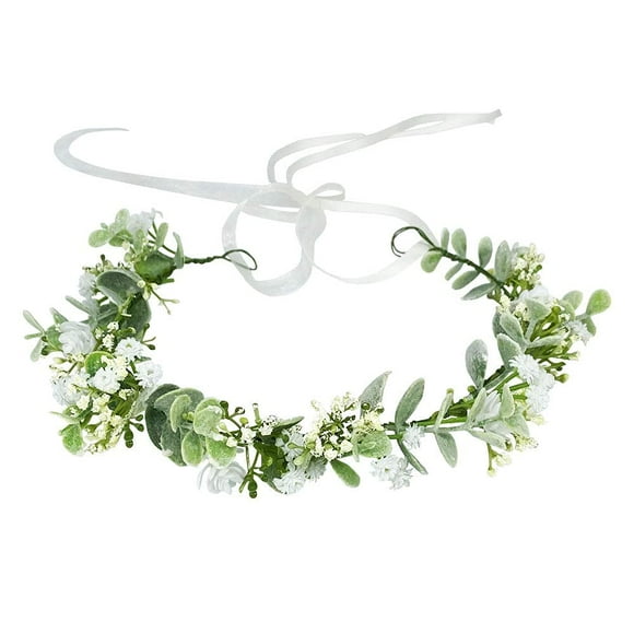 Adjustable Flower Crown for Bridal Halo, Handmade Flower Wreath with Elegant Design, Silk Flowers Green Leaf Bohemia Floral Halo