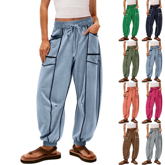 ADSSDQ Womens Barrel Pants Drawstring Wide Leg Sweatpants Baggy Summer Lounge Pants Trendy Beach Trousers with Pockets Mint Green XL