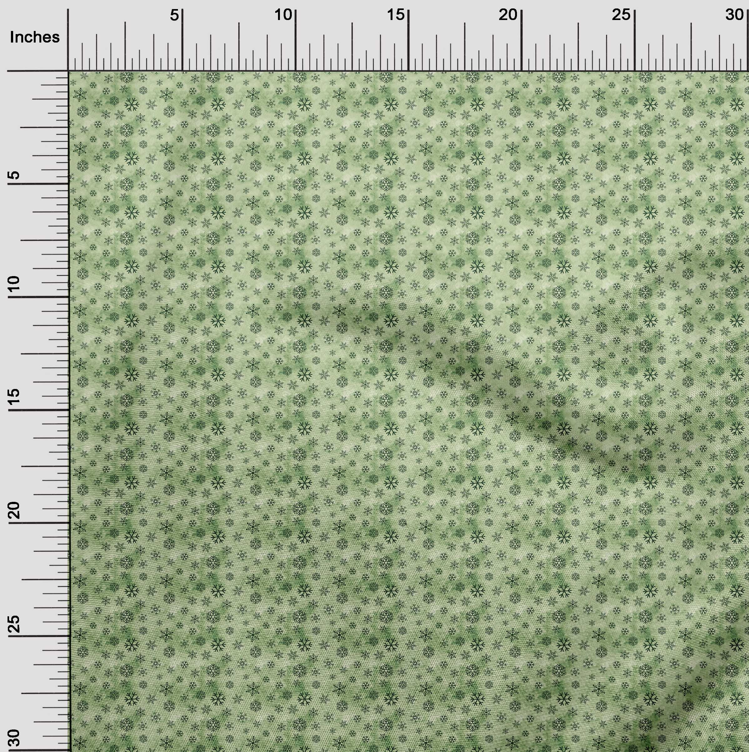 oneOone Cotton Jersey Light Green Fabric Christmas Snow Flakes Sewing Material Print Fabric By The Yard 58 Inch Wide