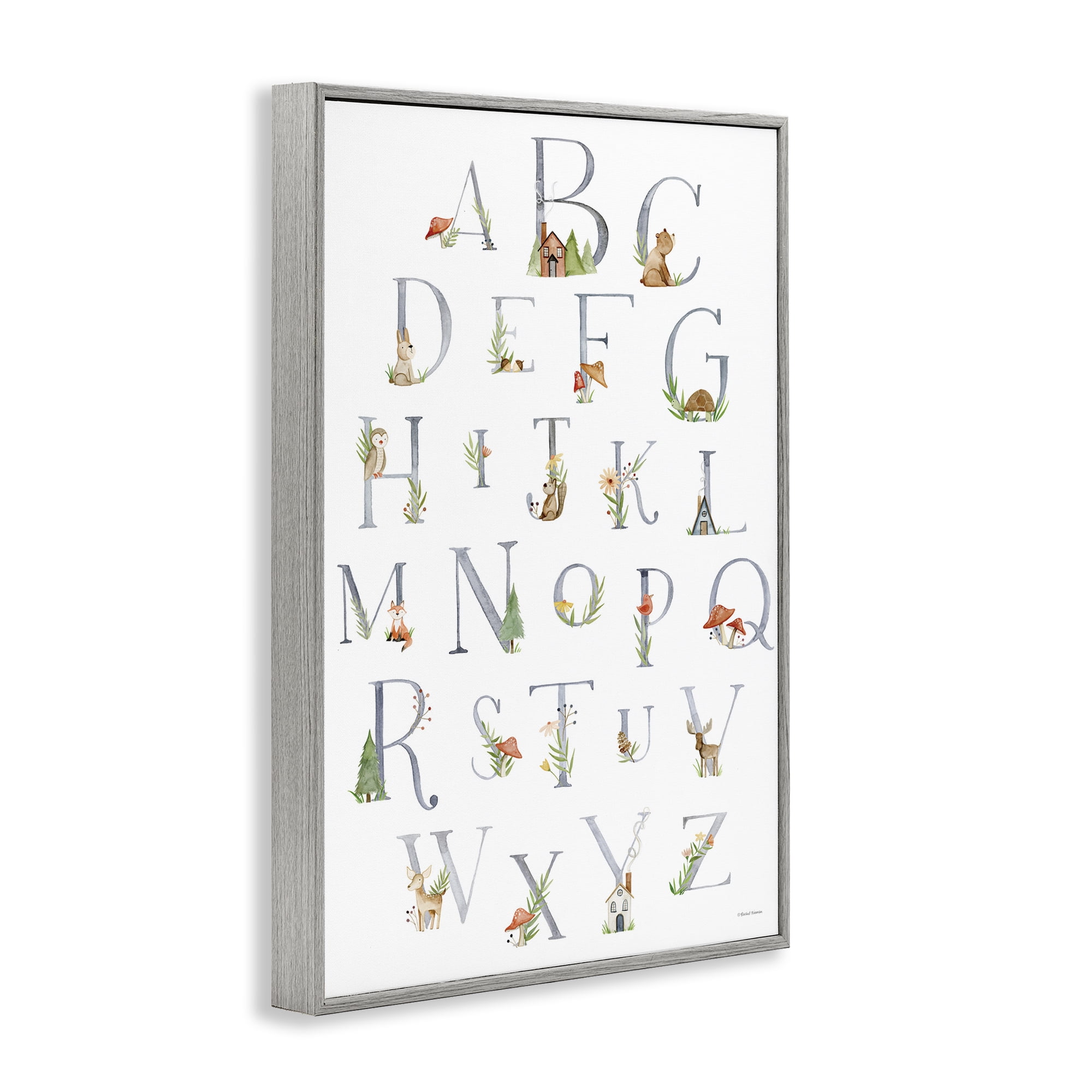 Stupell Industries Soft Cottage Alphabet Scenery Painting Gray Framed Art Print Wall Art, 20 x 30