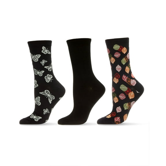 MeMoi Nature Bamboo Blend Crew 3 Pair Pack - Womens - Female, 9-11, Silver Filigree