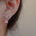 thumbnail image 5 of Boho Pink Crystal Bow Earrings Silver Cz Bowknot Earrings Teardrop Rhinestone Stud Earrings Diamond Bow Shape Dangle Earrings Wedding Birdal Earrings Jewelry For Women, 5 of 7