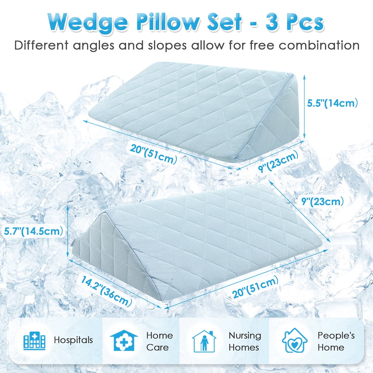 Wedge Pillow Body Position Wedges Back Positioning Elevation Pillow Case Pregnancy Bedroom Eevated Body Alignment Ankle Support Pillow Leg Bolster (3-in-1 Cooling)