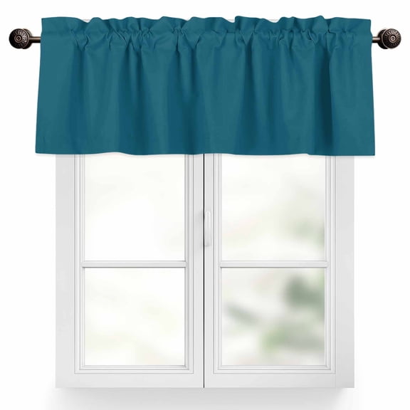 Solid Dark Valances for Windows, 42 x 12in, Teal Rod Pocket Kitchen Valance Curtain Light Filtering Window Treatments for Living Room Bedroom, 1 Panel