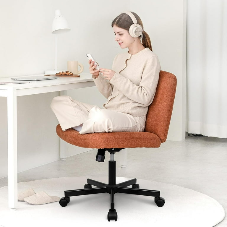 Criss Cross Legged Armless Desk Reading Chair with Wheels Swivel Modern Ergonomic Vanity Bedroom Adjustable Wide Comfy Computer Gaming Chairs for Home Office Pink Walmart