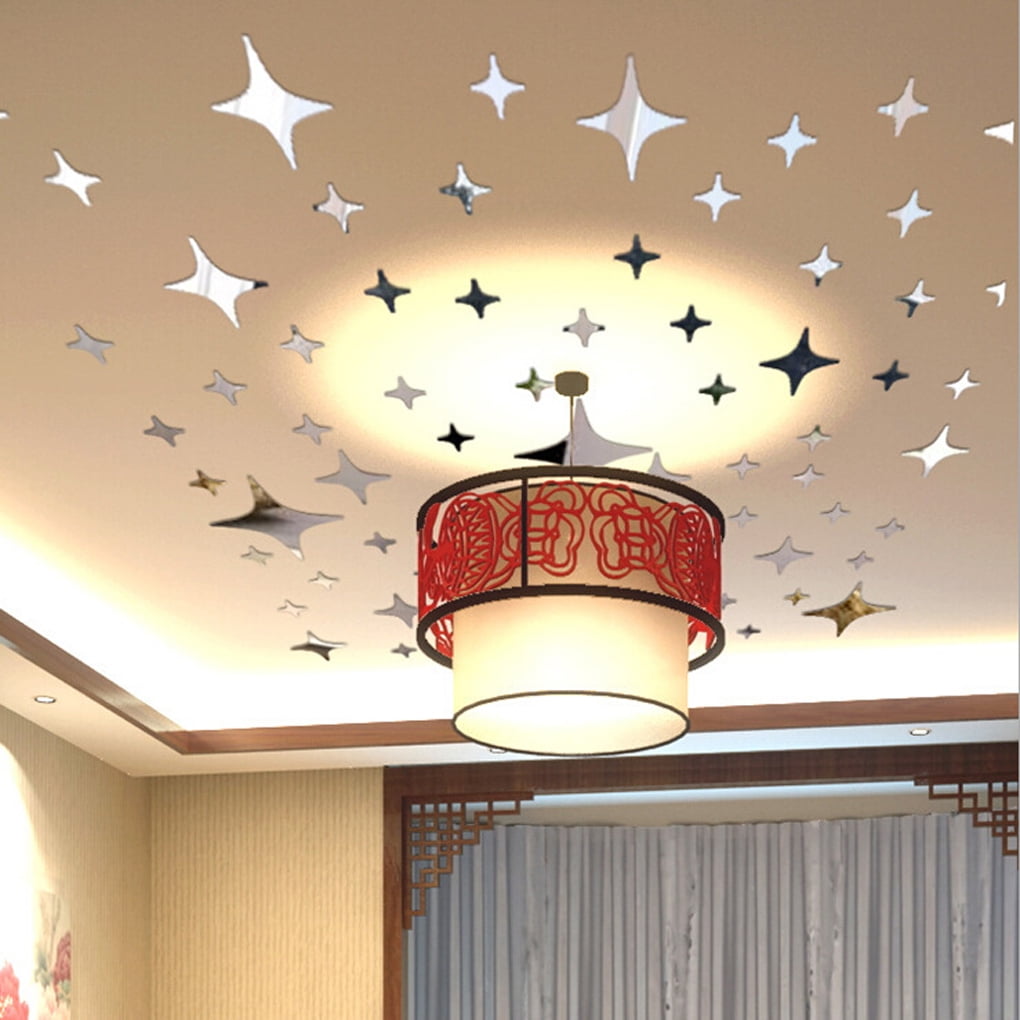 43pcs Twinkle Stars Ceiling Decoration Crystal Reflective DIY Mirror 3D Wall Stickers