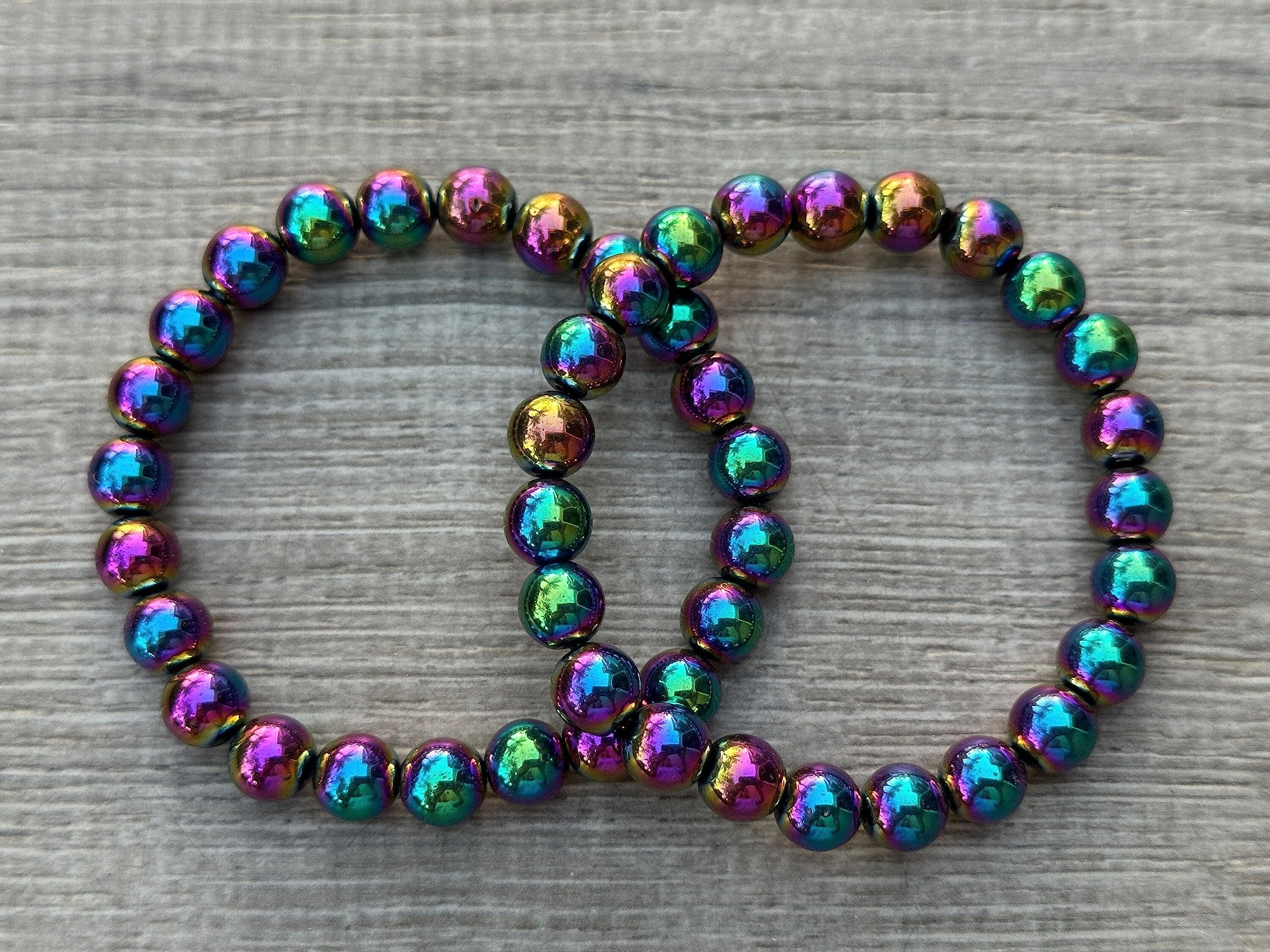 Rainbow Hematite Crystal Bead Bracelet 8mm, Wholesale Genuine Rainbow Hematite Stretch Gemstone Bracelet, Gift for Men & Women (10)