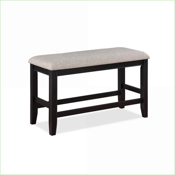 Counter Height Bench, Farmhouse Style Dark Gray Upholstered Seat with Footrest, Solid Wood Dining Room | Dark Gray | Foot Stools