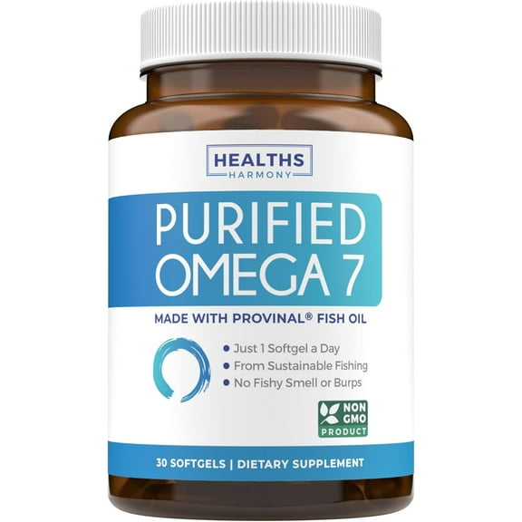 Healths Harmony Purified Omega 7 Provinal Peruvian Anchovy Fish Oil Supplement, 30 Softgels