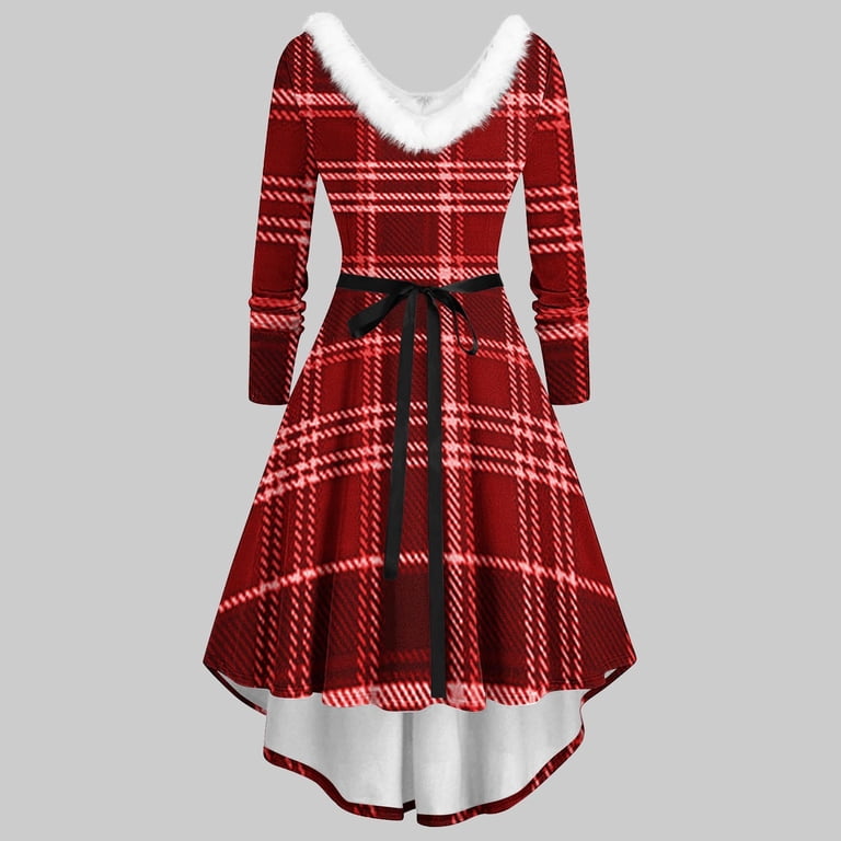 Kaemgyyd Christmas Dresses for Women Fleece Fashion V Neck Plaid Party Dress Long Sleeve Tie up High-Low Cocktail Dresses - Walmart.com Kaemgyyd Christmas Dresses for Women Fleece Fashion V Neck Plaid Party Dress Long Sleeve Tie up High-Low Cocktail Dresses - Walmart.com