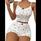 thumbnail image 1 of Conjunto de Pijama de 2 Piezas con Estampado Gráfico para Mujer, Pantalones Cortos y Top de Verano, Conjuntos de Estar por Casa Acanalados. Negro M, 1 of 8