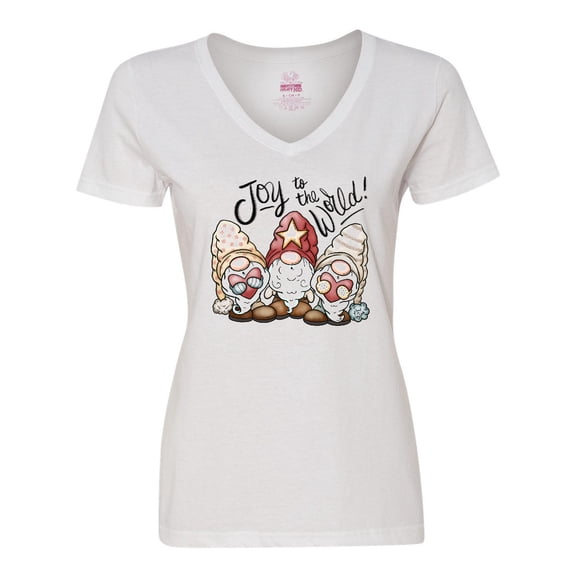 Inktastic Joy to the World Christmas Gnomes Women's V-Neck T-Shirt